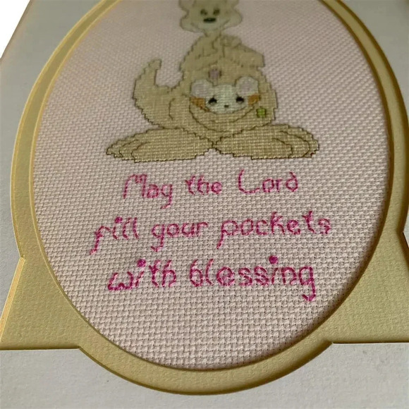 Precious Moments Vintage Cross Stitch Kangaroo Pockets Framed 14X10 Hand Crafted - Picture 3 of 10